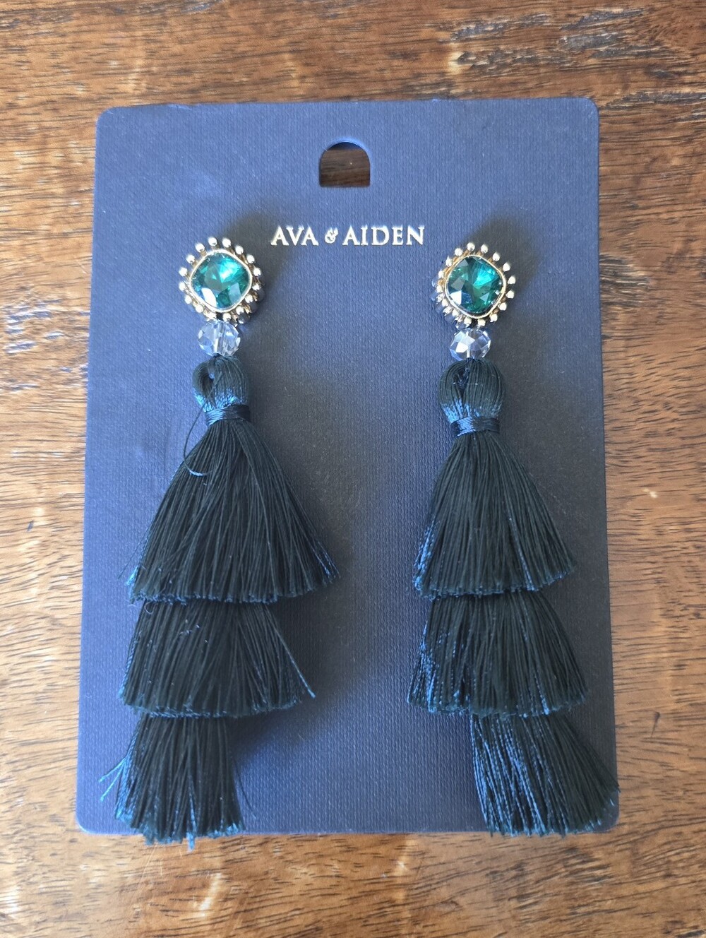 Ava & Aiden Teal Tiered Tassel Drop Earrings with Emerald Stones